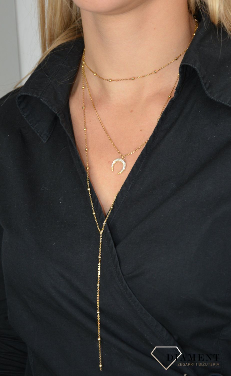 Srebrny naszyjnik potrójny pozłacany księżyc DIA-NSZ-0068-925.jpg